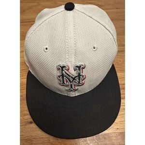 New Era NY Mets Diamond Gray Fitted Hat, Black Bill, White & Blue Logo, 6 7/8